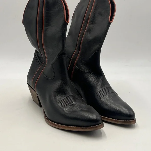 NEW Free People Borderline Black Heeled Boots with Classic Western Style - Picture 2 of 7